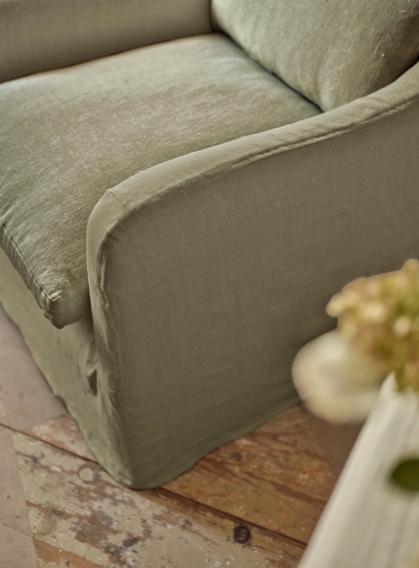Fauteuil à housse amovible Warren, lin olive