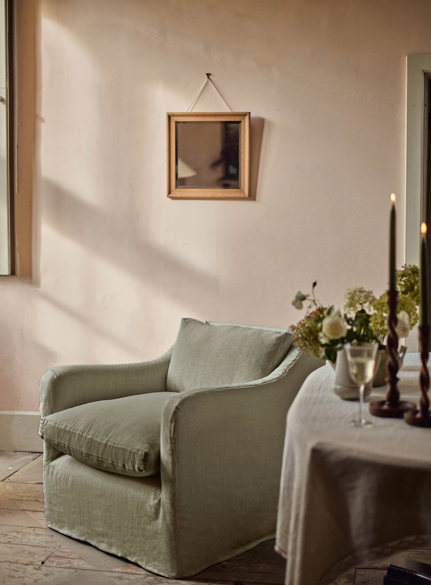 Fauteuil à housse amovible Warren, lin olive