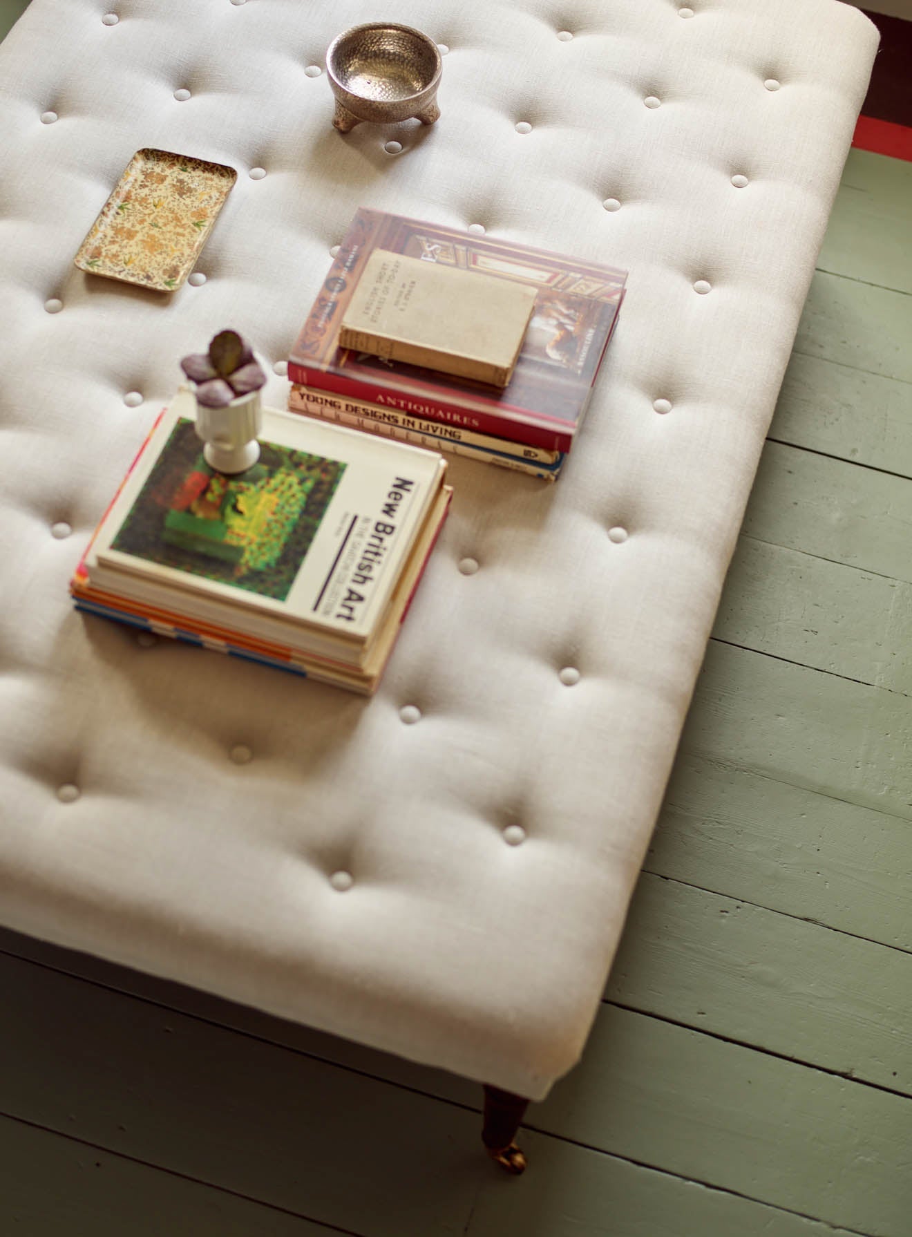 Tabouret Freyer, rectangulaire, lin écru