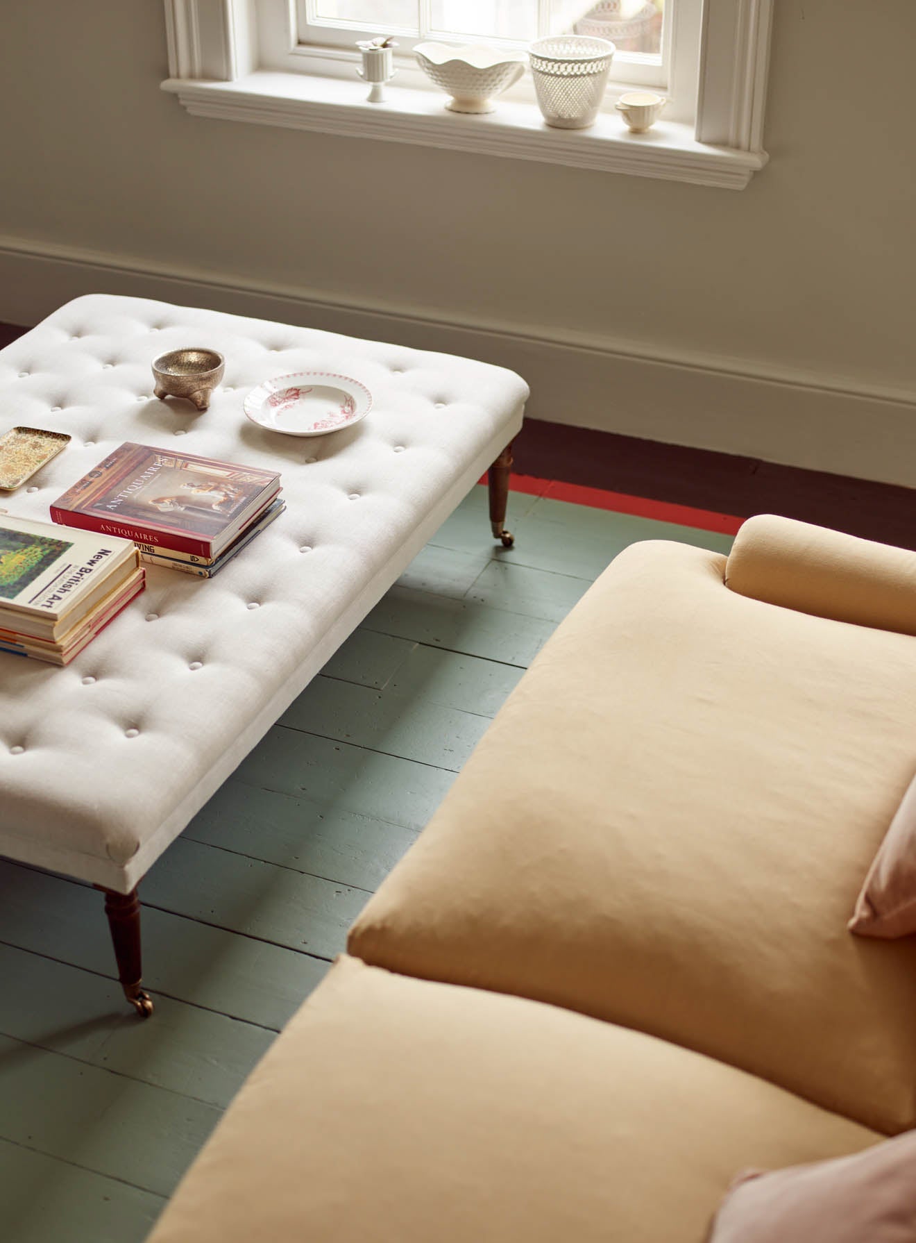 Tabouret Freyer, rectangulaire, lin écru