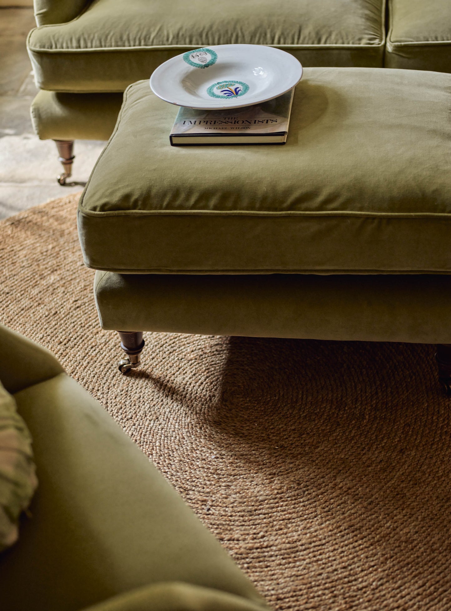 Tabouret Abington, velours sauge
