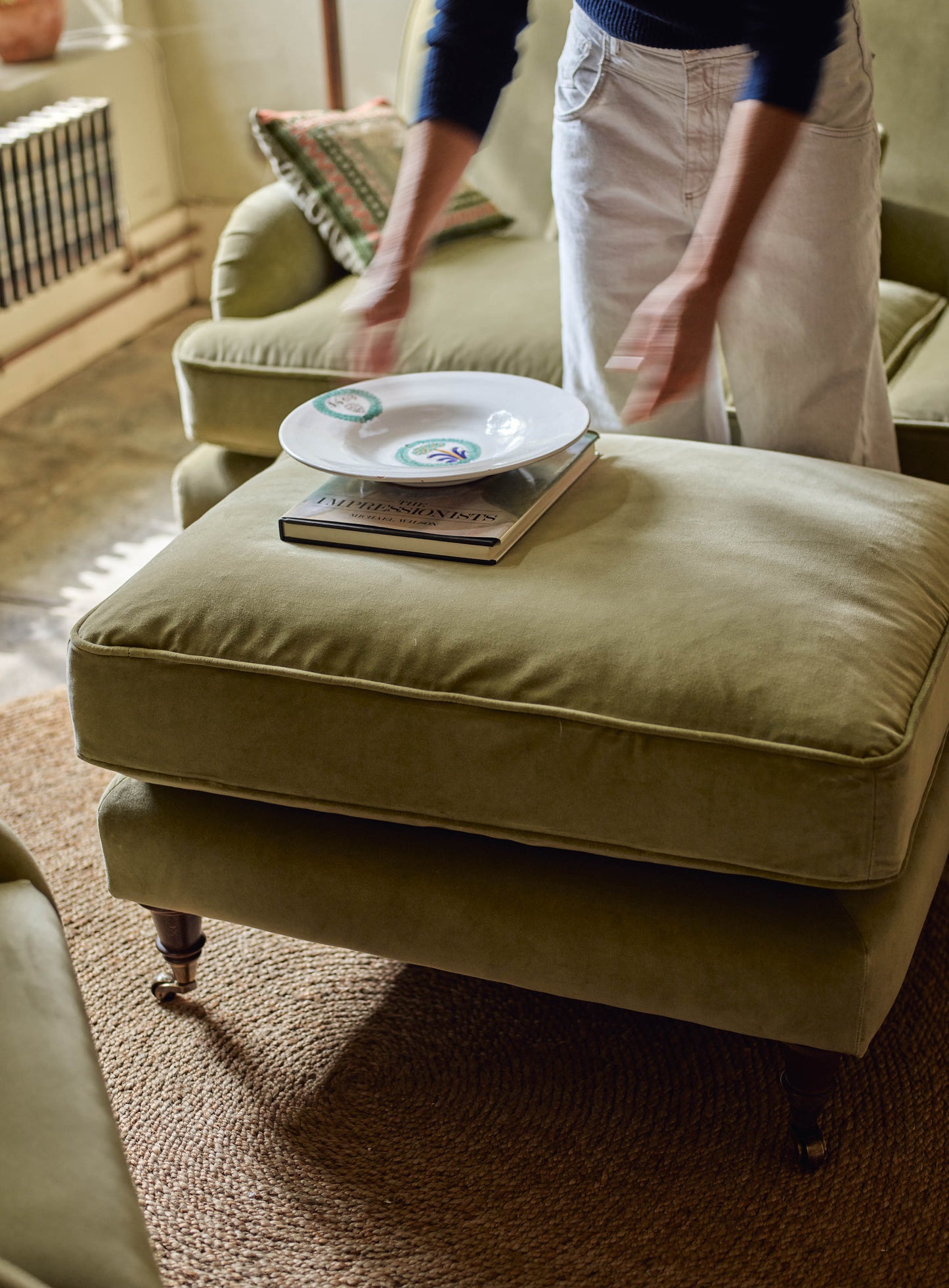 Tabouret Abington, velours sauge