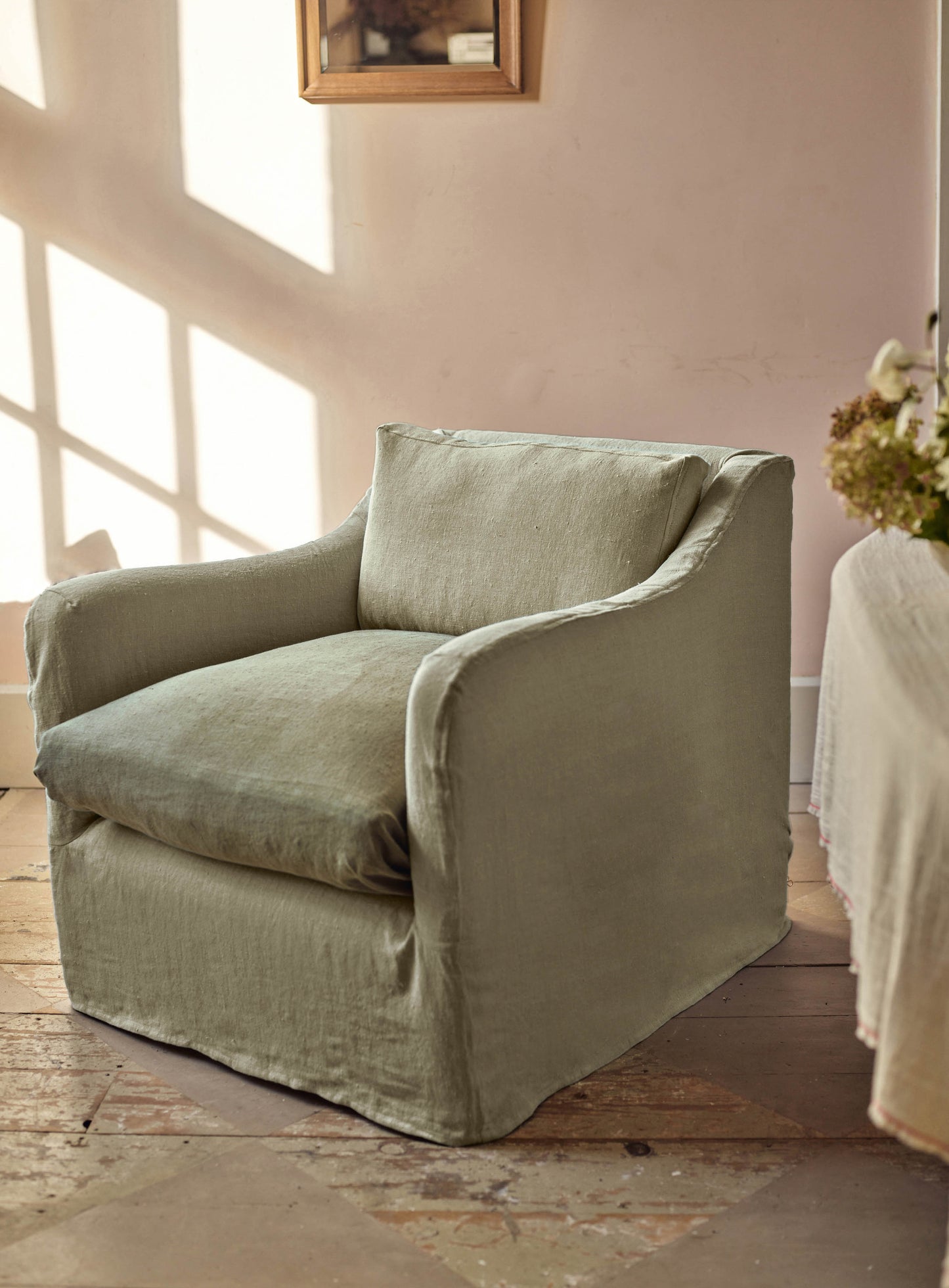 Fauteuil à housse amovible Warren, lin olive