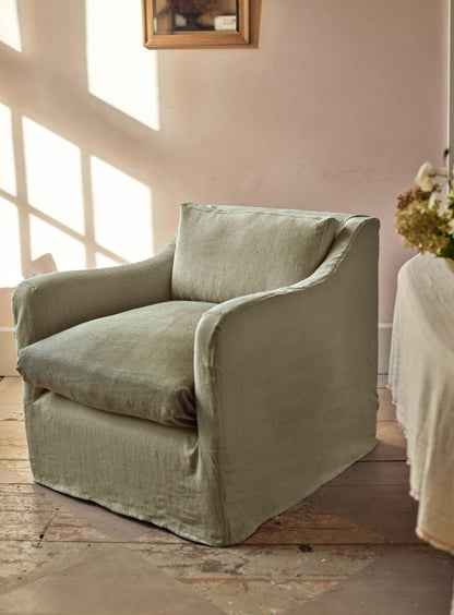 Fauteuil à housse amovible Warren, lin olive