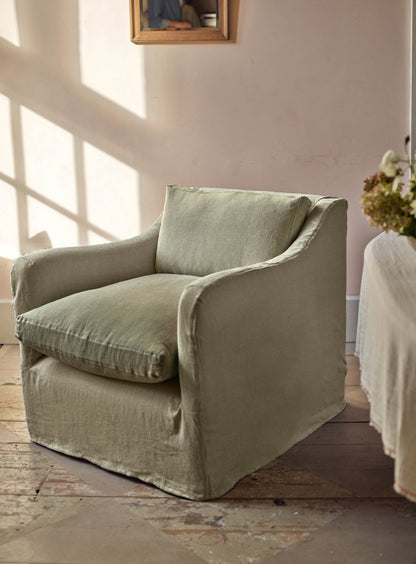 Fauteuil à housse amovible Warren, lin olive