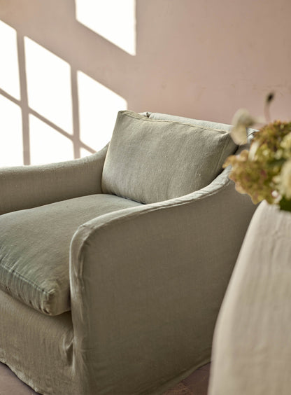 Fauteuil à housse amovible Warren, lin olive