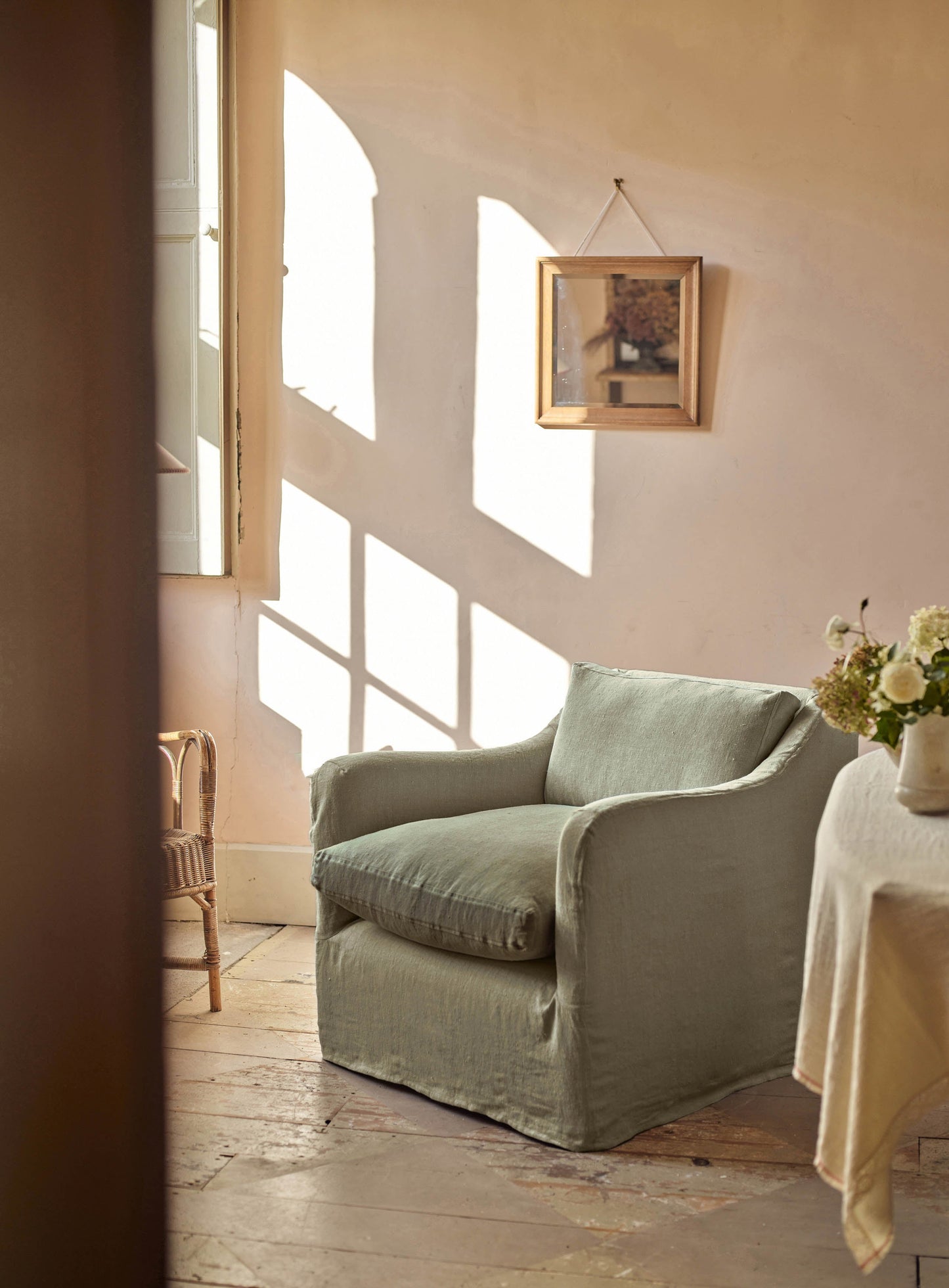 Fauteuil à housse amovible Warren, lin olive