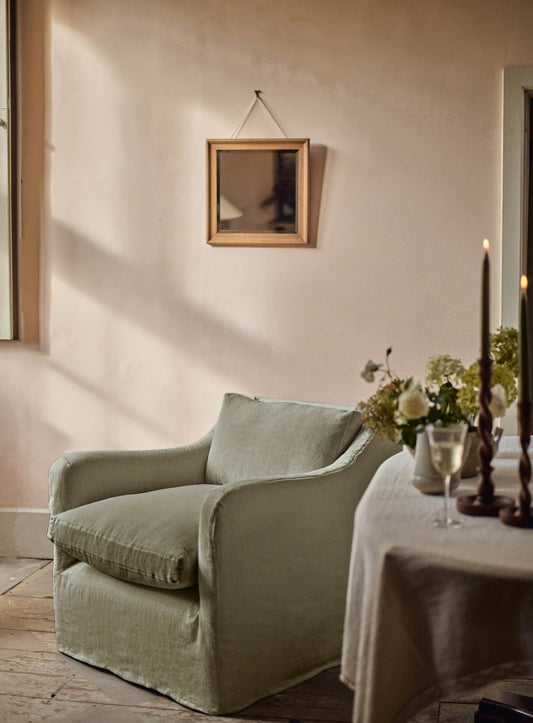 Fauteuil à housse amovible Warren, lin olive