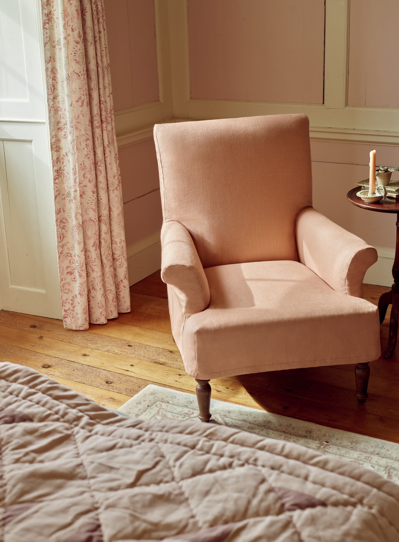 Fauteuil Wilford, lin rose poudré