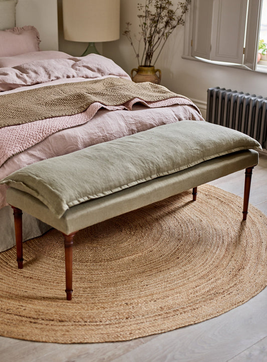Banc rembourré Mila, lin olive